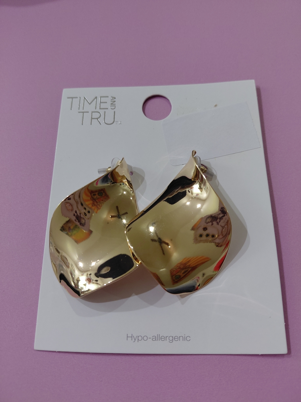 New Time and Tru Oversized Gold Wavy Statement Earrings